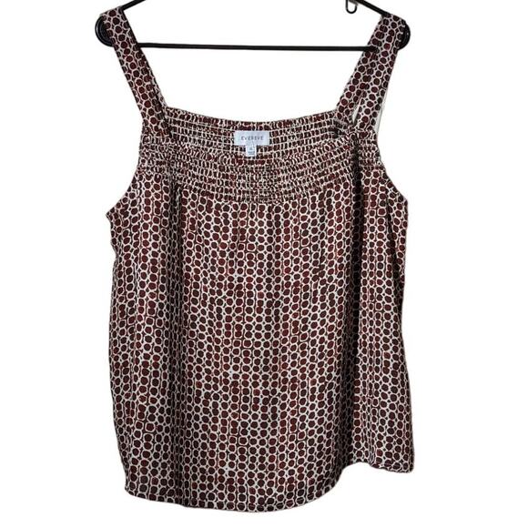 NWT Evereve Drew Smocked Tank Brown White Check Womens Sz XL - Picture 1 of 11